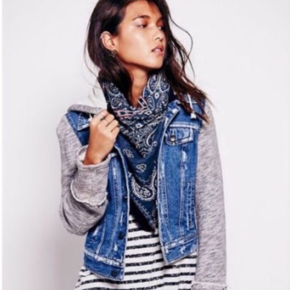Free People Throwback denim knit, hooded jacket